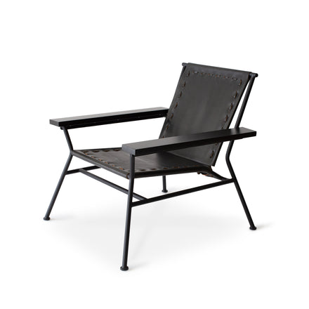 Saddle Leather Arm Chair in Black with Black Satin Base
