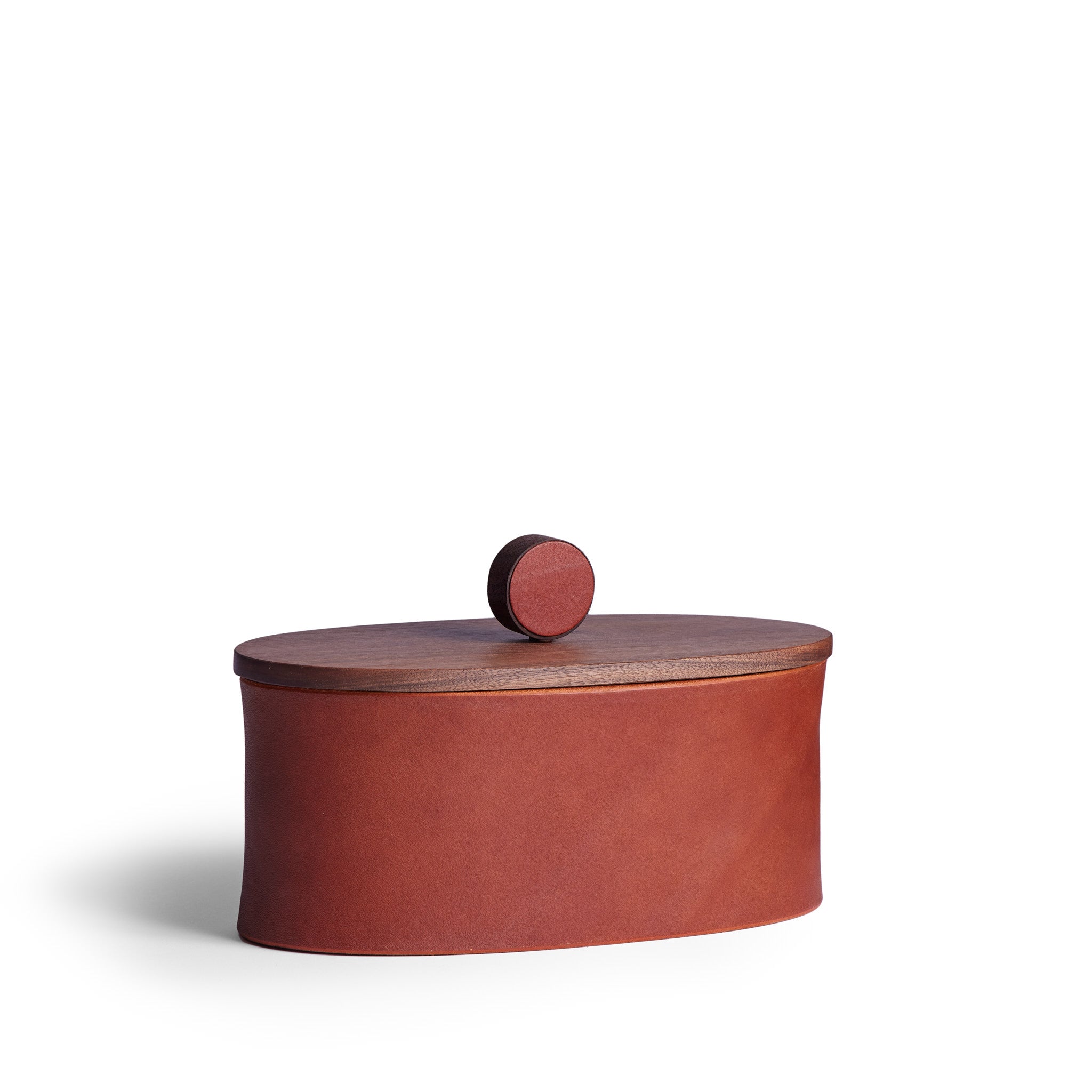 Oval Container Walnut and Chestnut Leather Zoom Image 1