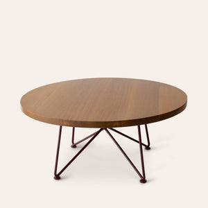 Quarter Sawn Oak Cocktail Table with Wine Red Base