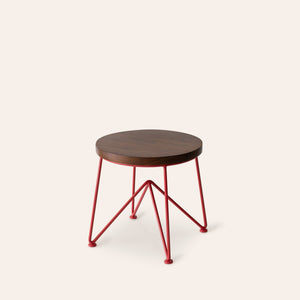 Walnut Stool with Strawberry Red Base