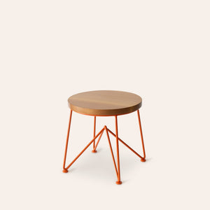 Quarter Sawn Oak Stool with Red Orange Base