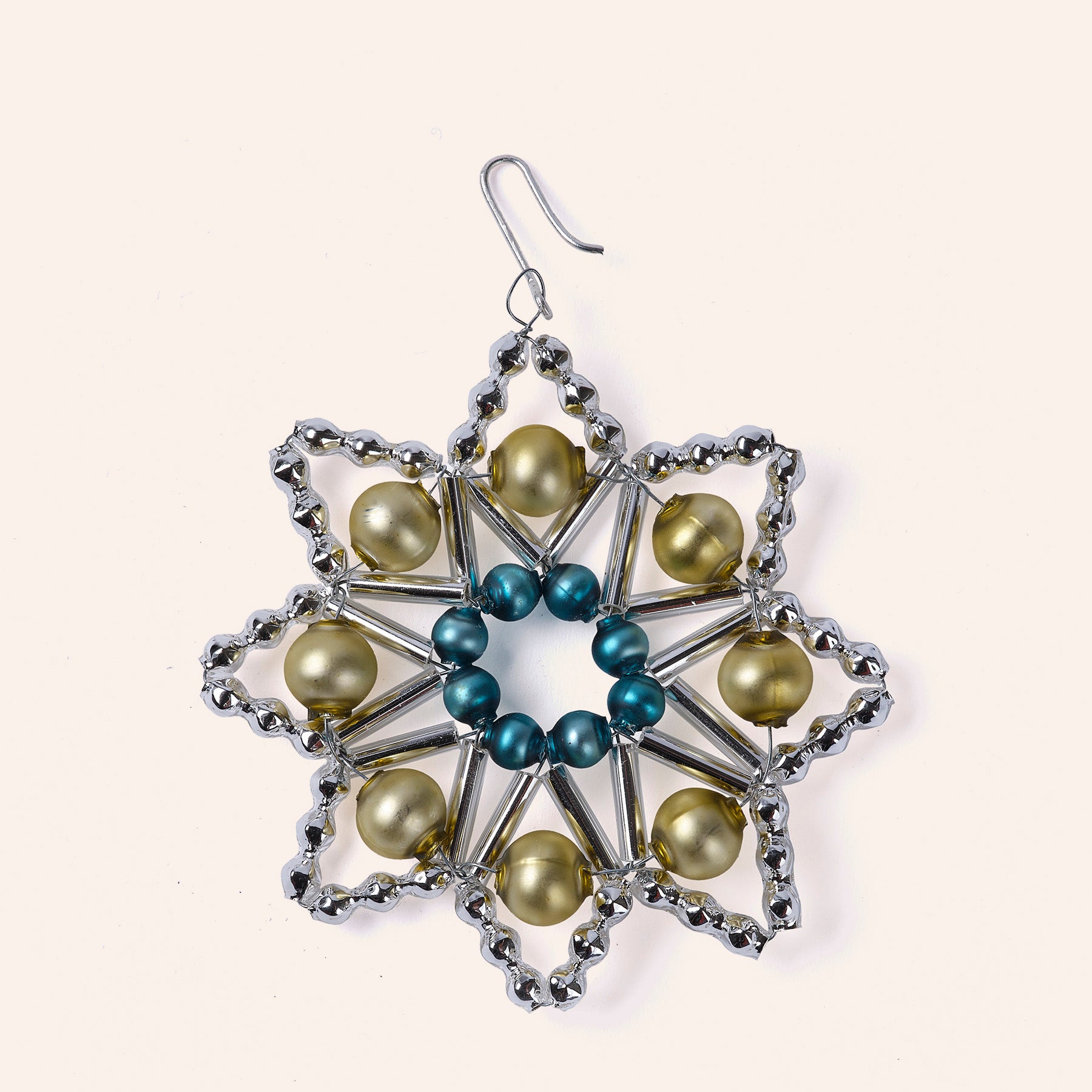 Star Ornament in Silver/Green/Blue