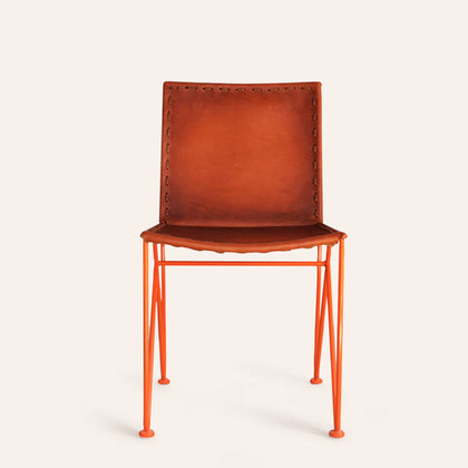 Leather Dining Chair in Natural Steel
