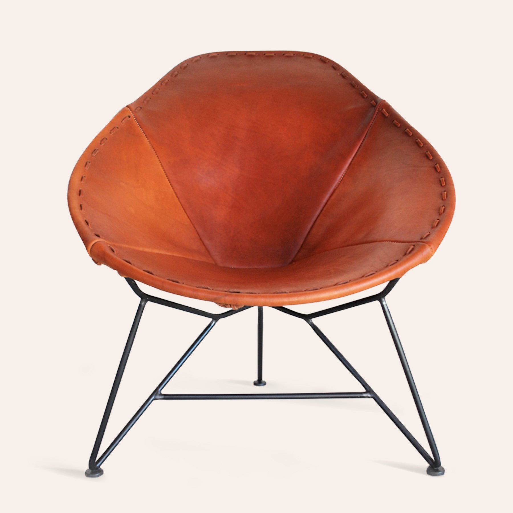 Leather Oval Chair in Natural Steel