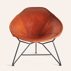 Leather Oval Chair in Green Steel