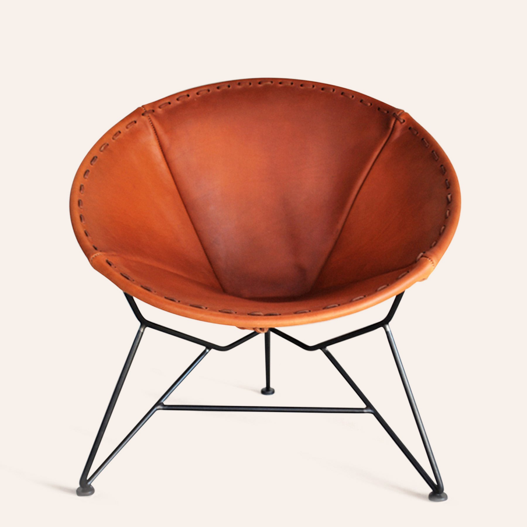 Leather Round Chair in Natural Steel