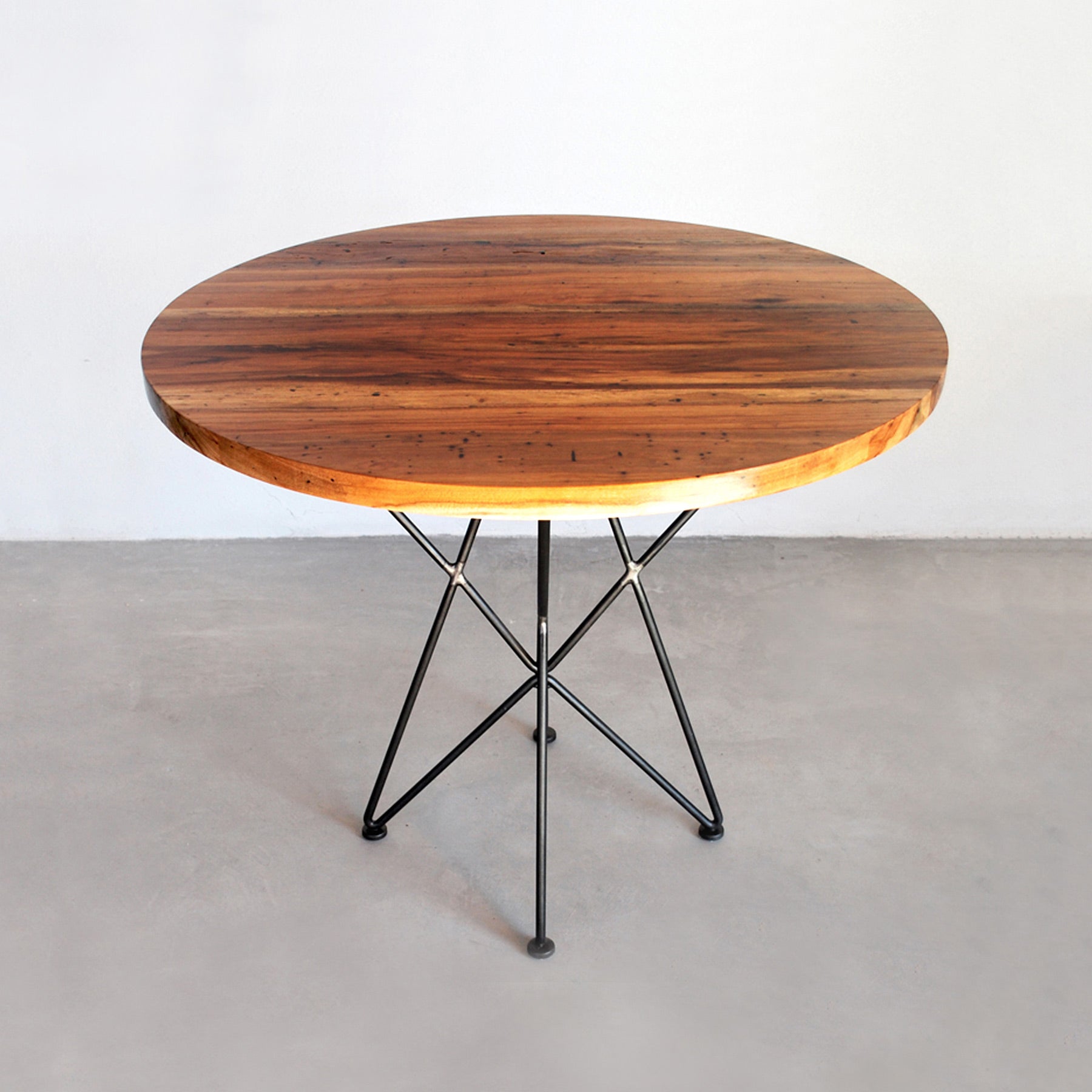 Pecan Top Round Cafe Table 36" in Red Steel Zoom Image 1