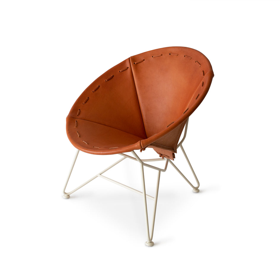 Saddle Leather Round Chair in Natural with Oyster White Base Image 1