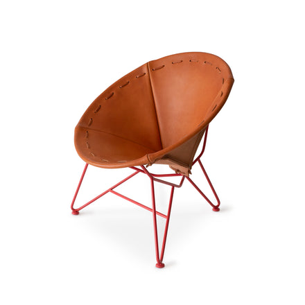 Saddle Leather Round Chair in Natural with Strawberry Red Base