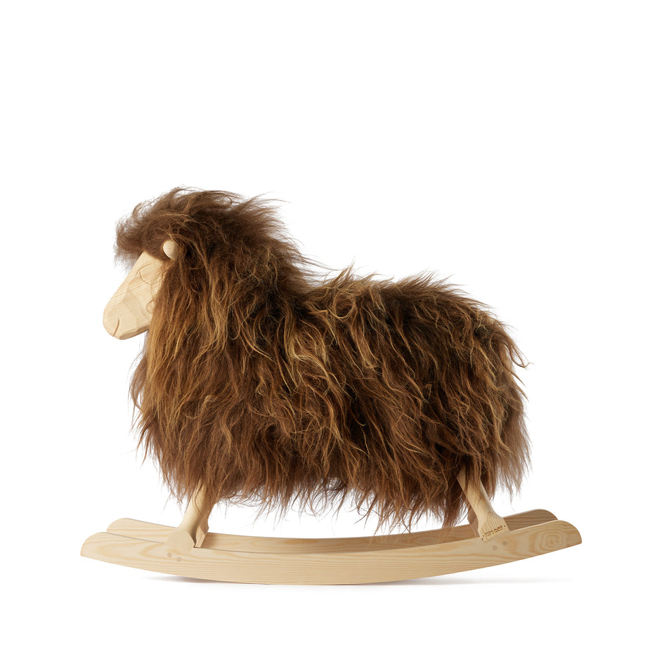 Long Wool Rocking Sheep in Brown Image 1