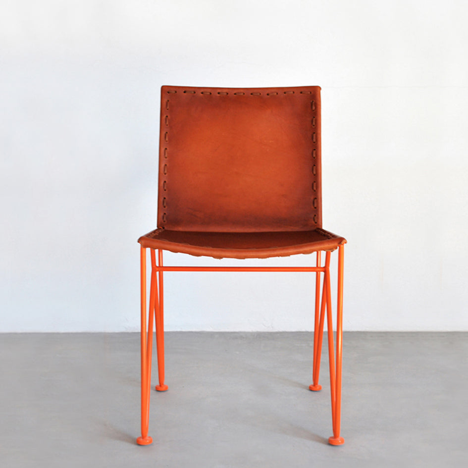 Leather Dining Chair in Turquoise Steel Image 1