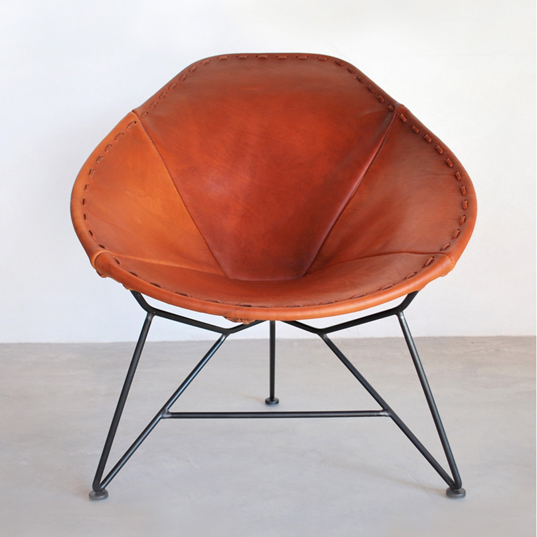 Leather Oval Chair in Natural Steel Zoom Image 1